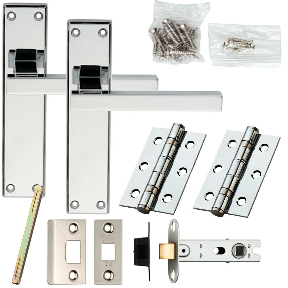 Loops Door Handle & Latch Pack Chrome Straight Rounded Bar on Screwless Round Rose