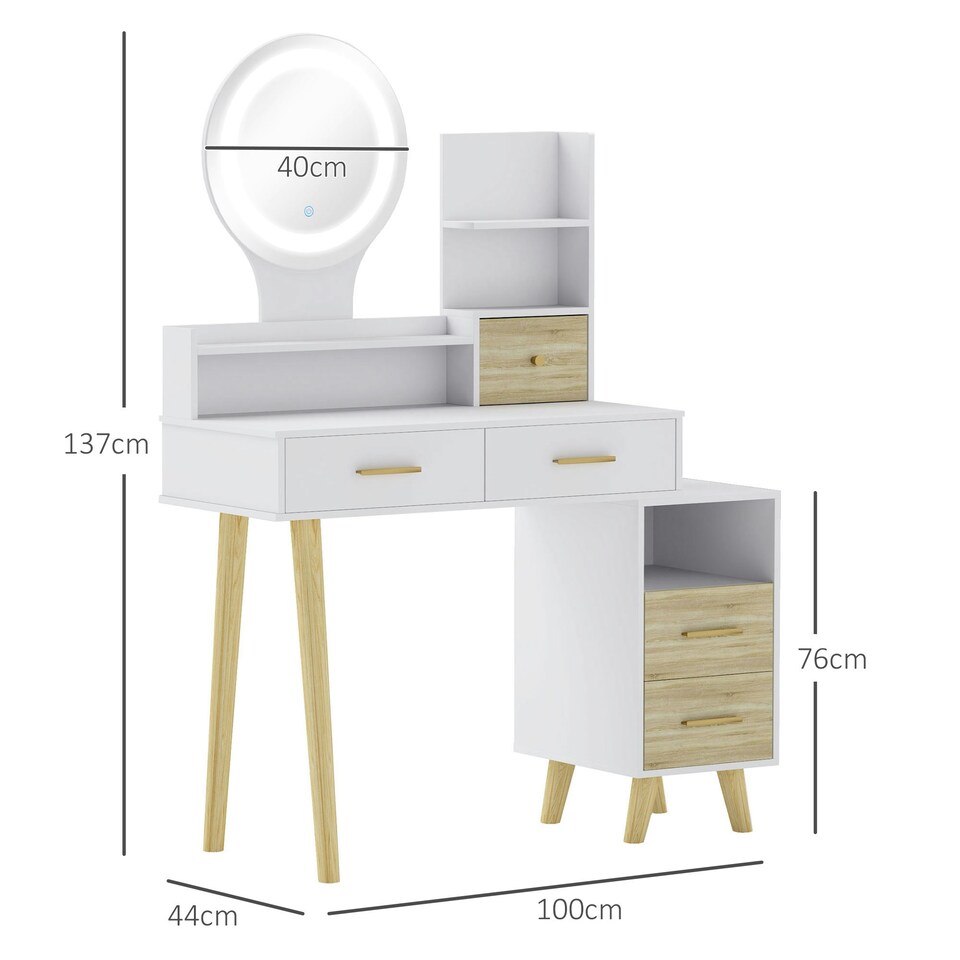 image 1 of HOMCOM Dressing Table with Mirror, Vanity Table with LED Lights, White