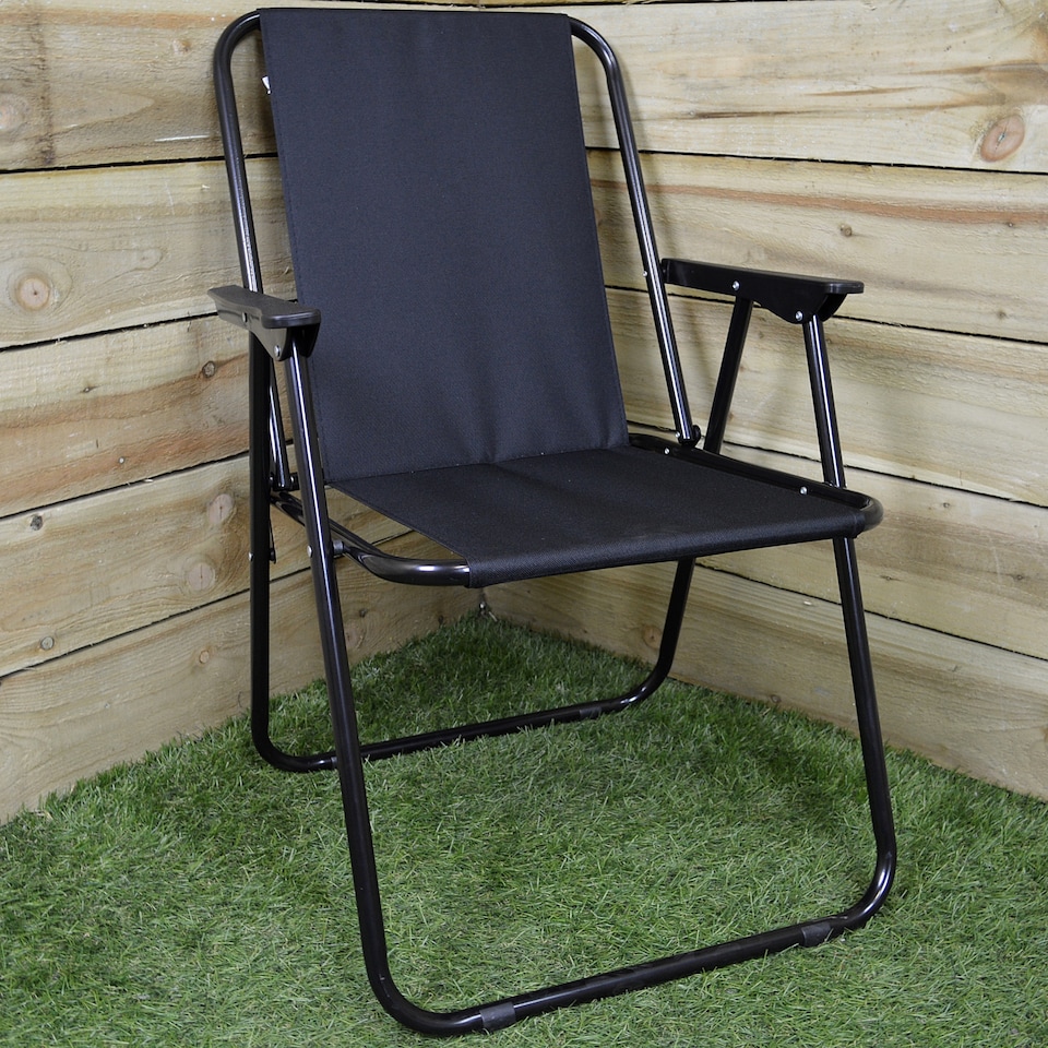 image 1 of 4 Pack Black Folding Canvas Camping / Festival / Outdoor Chairs with Plastic Arm Rests | Black | Black