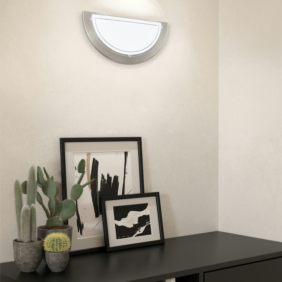 image 1 of EGLO Planet 1 Semi-Circular Steel Matte Nickel Wall Light White
