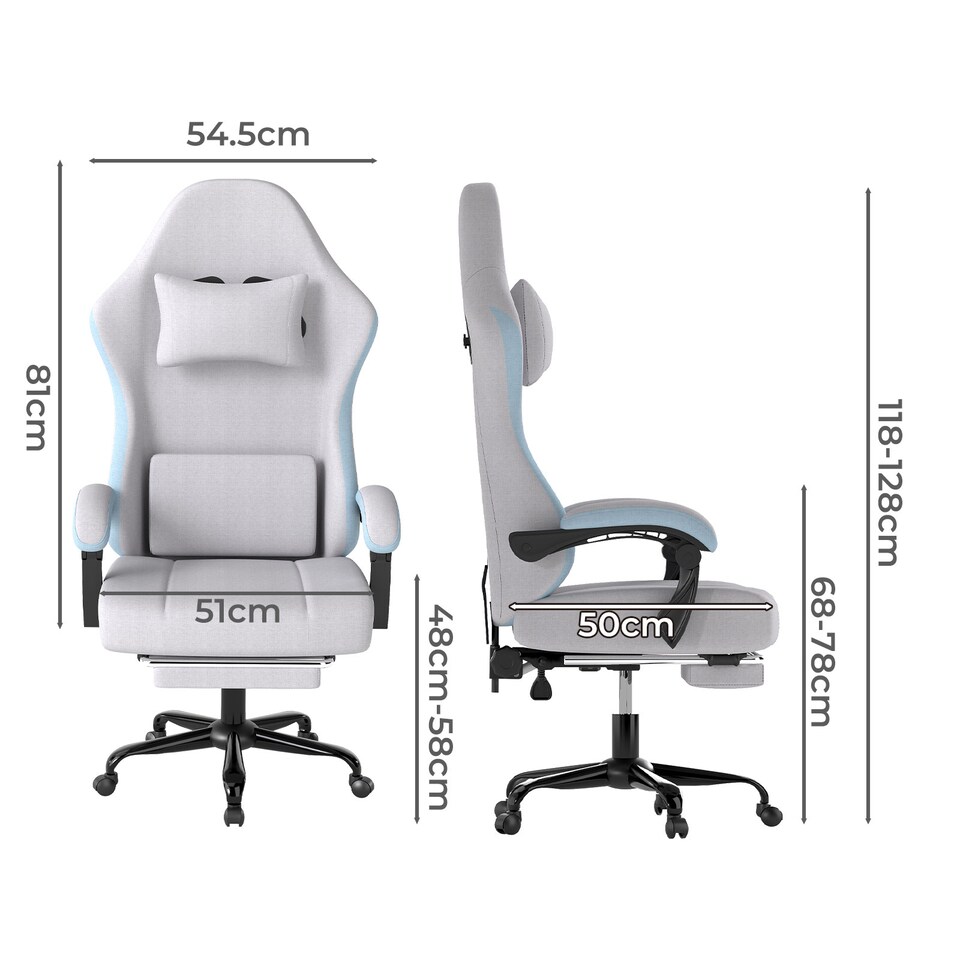 image 1 of Levede Office Desk Chair Fabric Gaming Recliner Adjustable Height Swivel | Blue | Blue | One Size