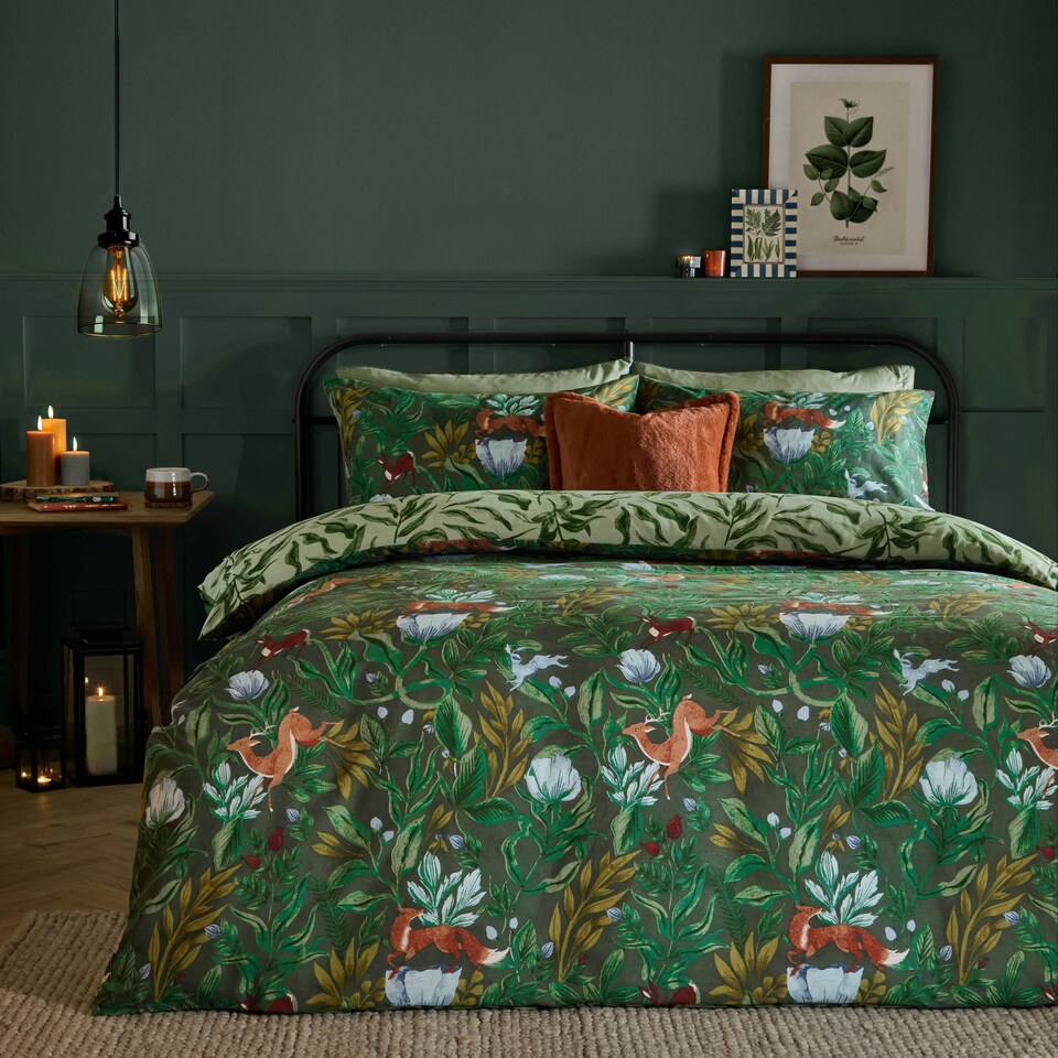 image 1 of furn. Into The Woods Printed Reversible Duvet Cover Set, Single, Green Green | Single