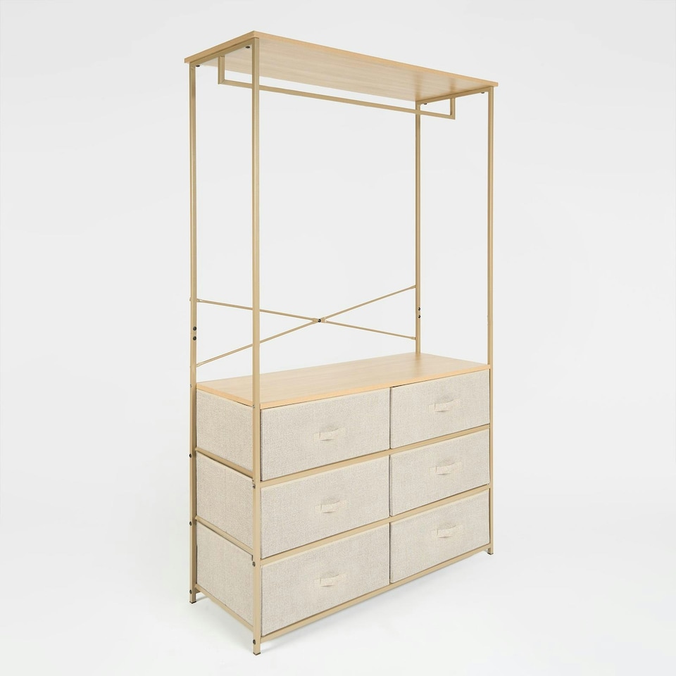 image 1 of OHS Brooklyn 6 Drawer Home Storage Fabric Display Cabinet With Hanging Rail Brown | Beige