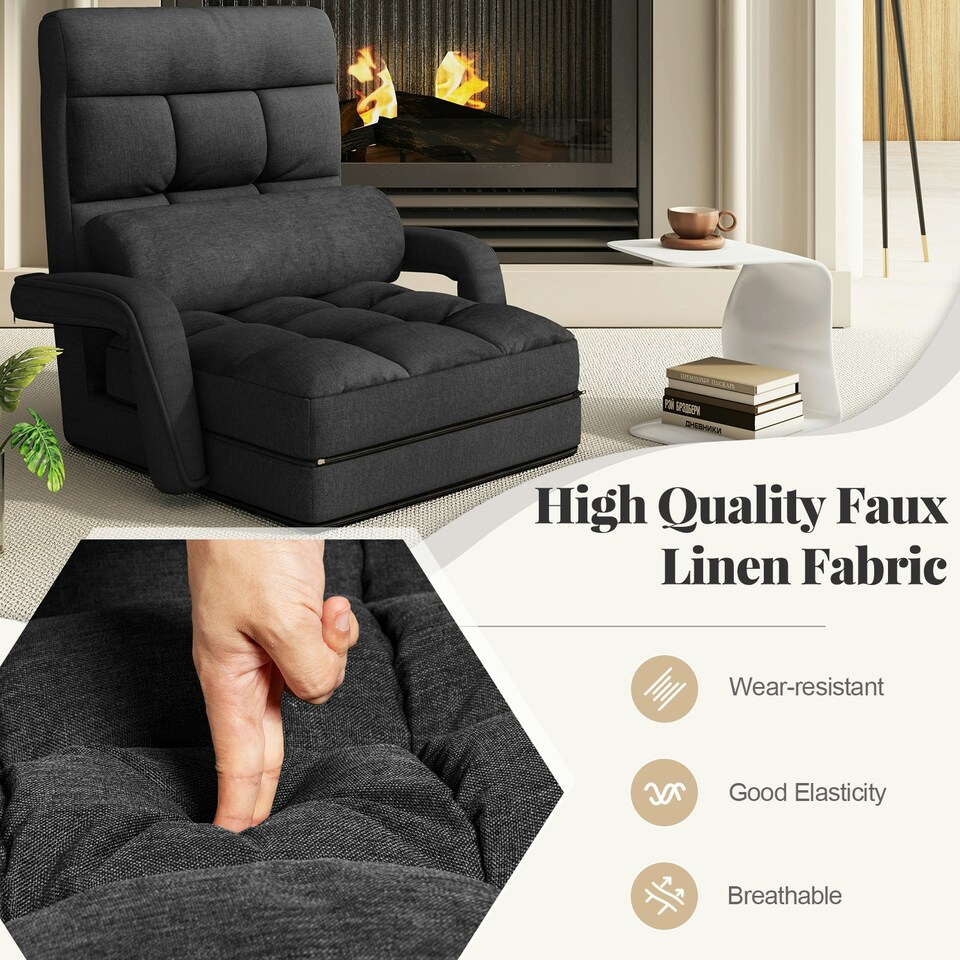 image 1 of COSTWAY 2 IN 1 Folding Lazy Sofa Lounger Adjustable Grey Black