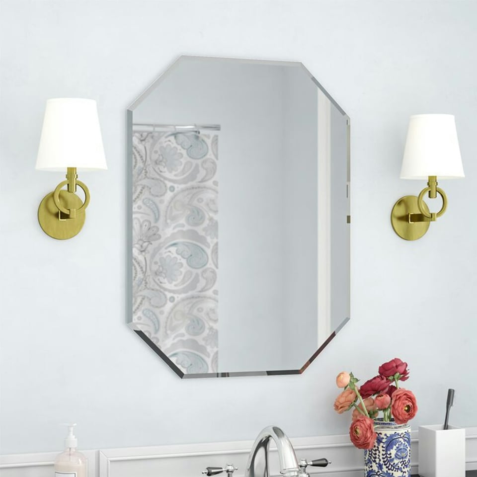 image 1 of Living and Home Wall Mounted Diamond Mirror with Beveled Edge - 40cm x 60cm