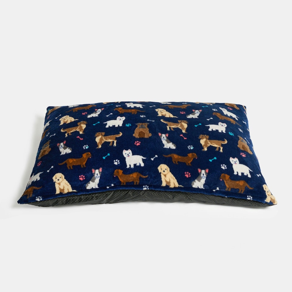 image 1 of OHS Dog Paw Print Soft Plush Plump Cosy Autumn Pumpkin Stripe Leopard Pet Bed Cushion, 80x60cm Blue | Navy Blue | L