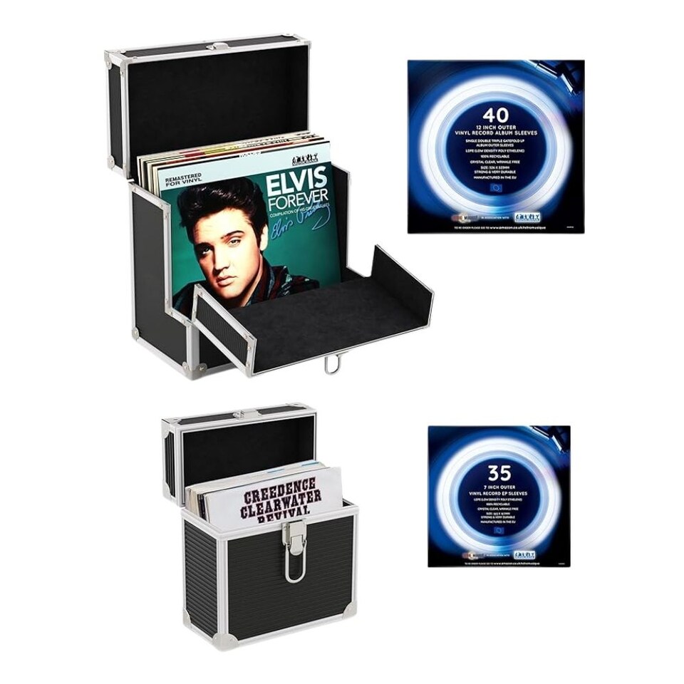 12 & 7 inch Aluminium LP & EP Vinyl Cases, Black, with 40 & 35 PP sleeves