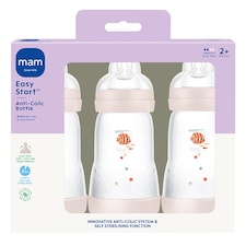 MAM Easy Start Anti-Colic 260ml Baby Bottle Medium Flow Teat Pack of 3 Unisex | Multi | Not provided