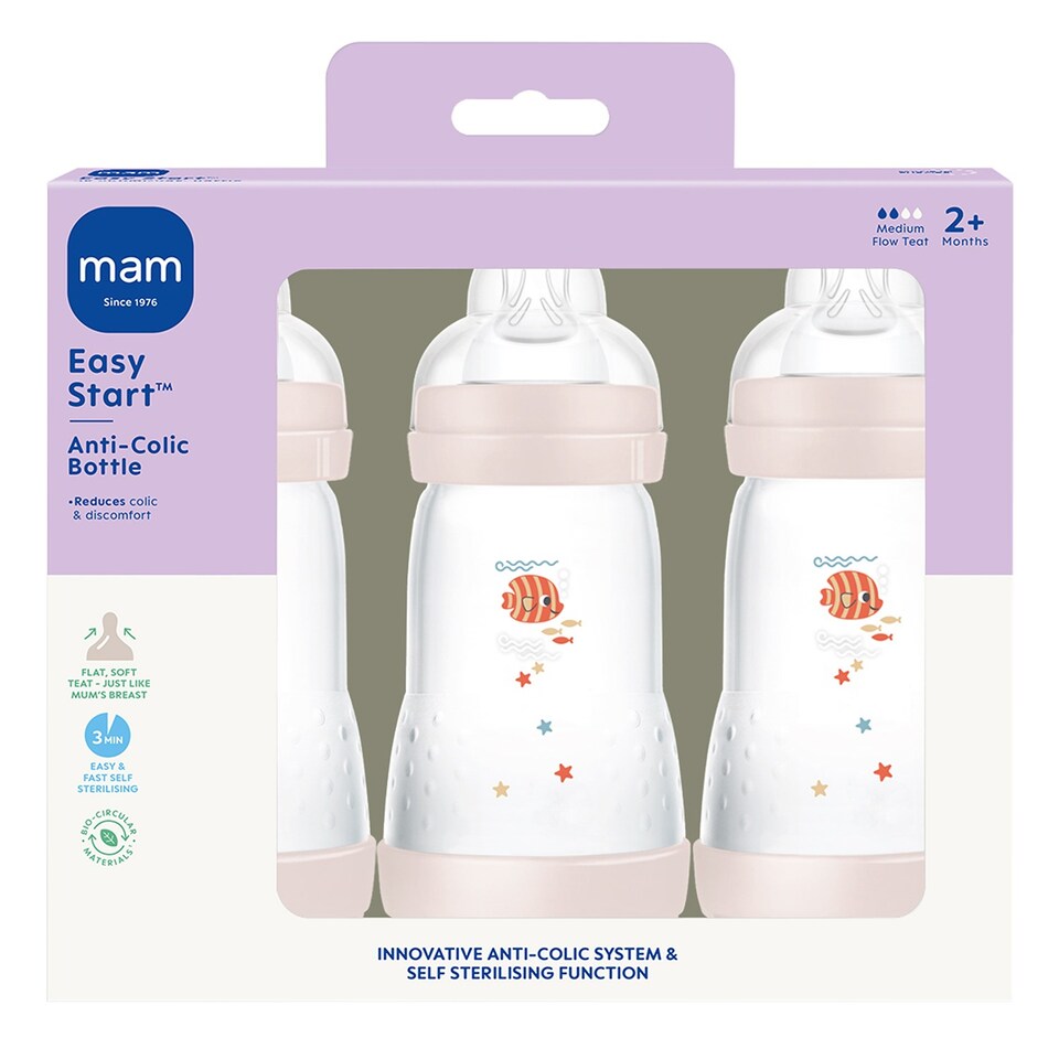 image 1 of MAM Easy Start Anti-Colic 260ml Baby Bottle Medium Flow Teat Pack of 3 Unisex | Multi | Not provided