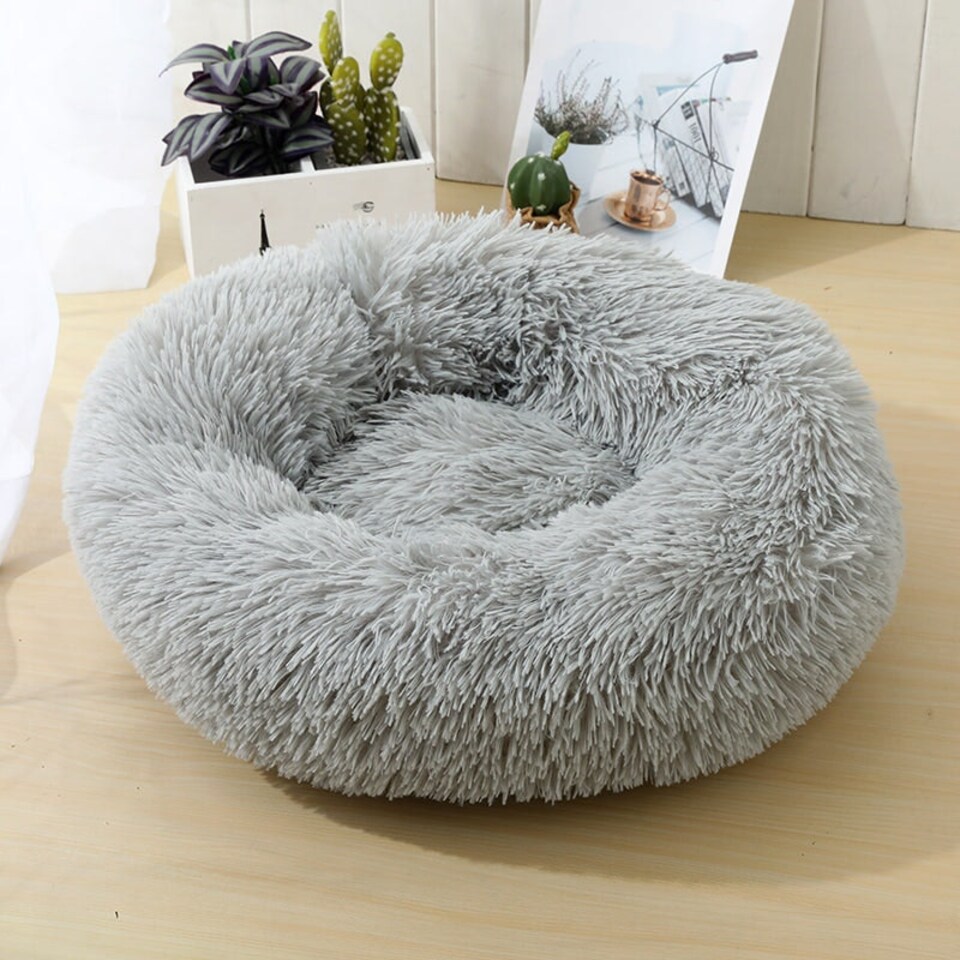 image 1 of Soft Calming Donut Bed - Premium Quality For Dogs & Cats - Light Grey / 50cm Grey | S