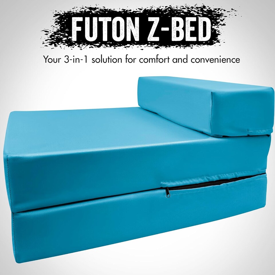 image 1 of Fold Out Single Z Bed Futon Sofa Chair Mattress Aqua