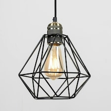 ValueLights Antique Brass Ceiling Rose And Flex Lampholder Fitting With Black Cage Shade