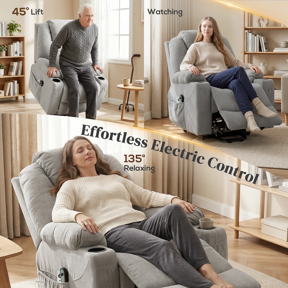 image 1 of HOMCOM Power Lift Recliner Chair with Vibration Massage, Light Grey