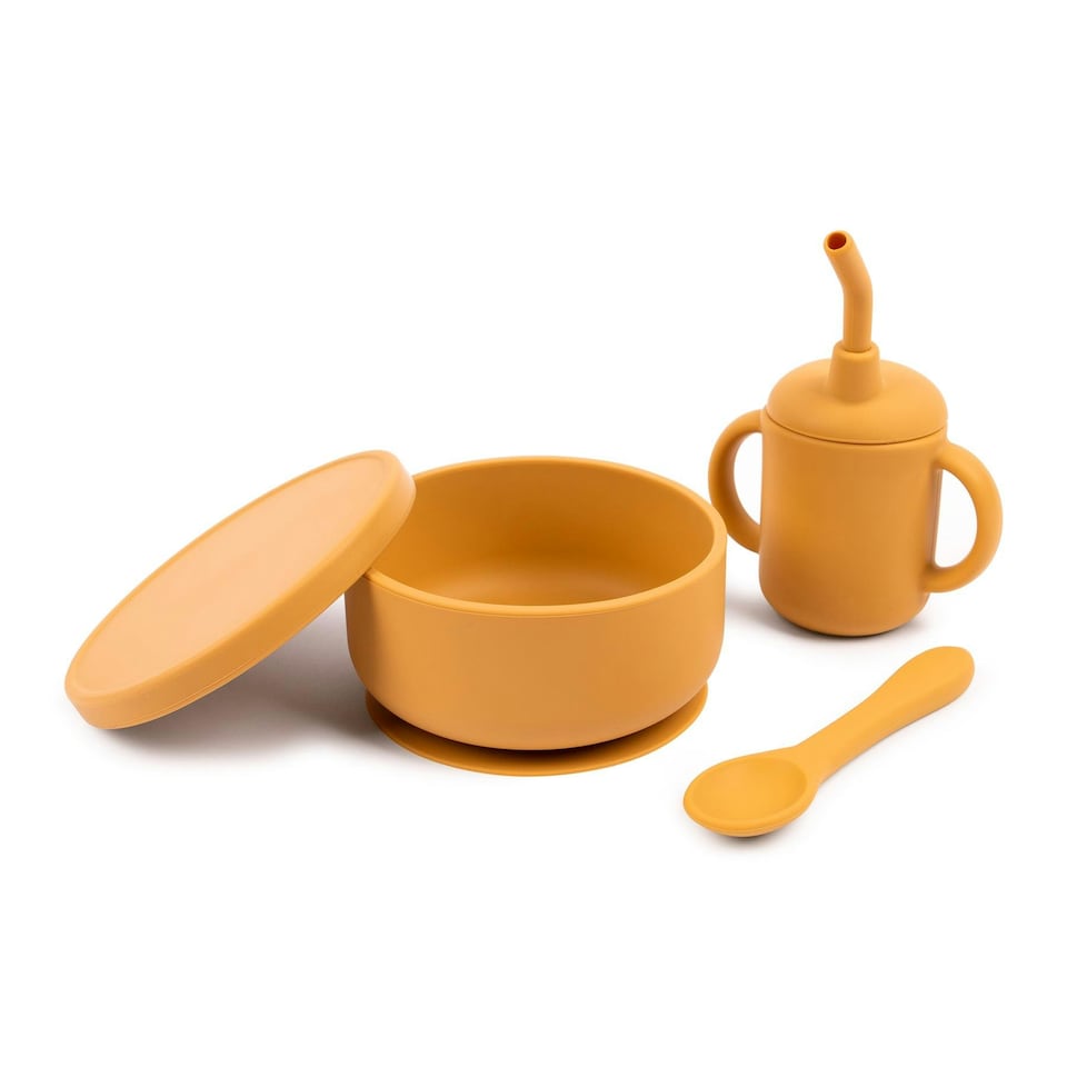 image 1 of Tiny Dining 4pc Baby Silicone Suction Feeding Set - Ochre