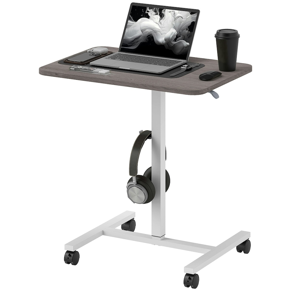 image 1 of HOMCOM Standing Desk Mobile Overbed Table w/ Wheels for Home Office Grey