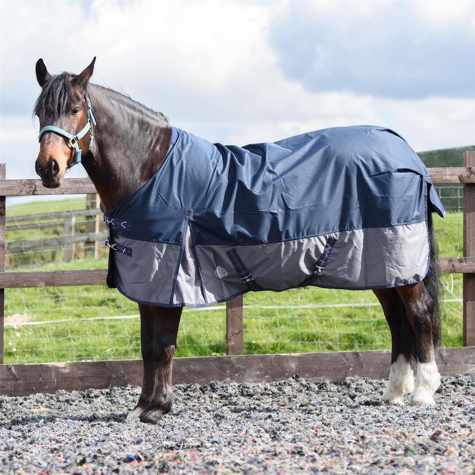 image 1 of eQuitack 600D Waterproof Horse Turnout Rug 0g No Fill Regular Neck Navy/Grey 6'6''