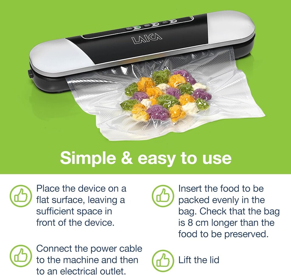 image 1 of LAICA Food Vacuum Sealer Machine Compact VT3205 - Integrated Cutter & Magnetic Base - With Bags