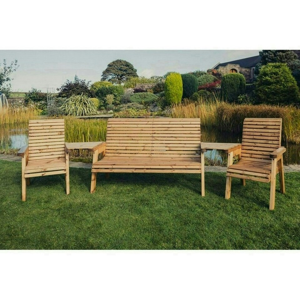 image 1 of Valley 5 Seat Set 1X3B 2XC Angled Tray - Timber - L100 x W290 x H95 cm - Fully Assembled - Set of Waterproof Cushions Included
