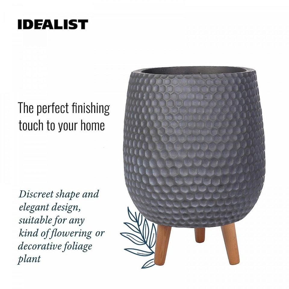 image 1 of Honeycomb Style Dark Grey Planter with Legs, Round Indoor Plant Pot Stand for Indoor Plants by Idealist Lite D30 H43 cm, 19L