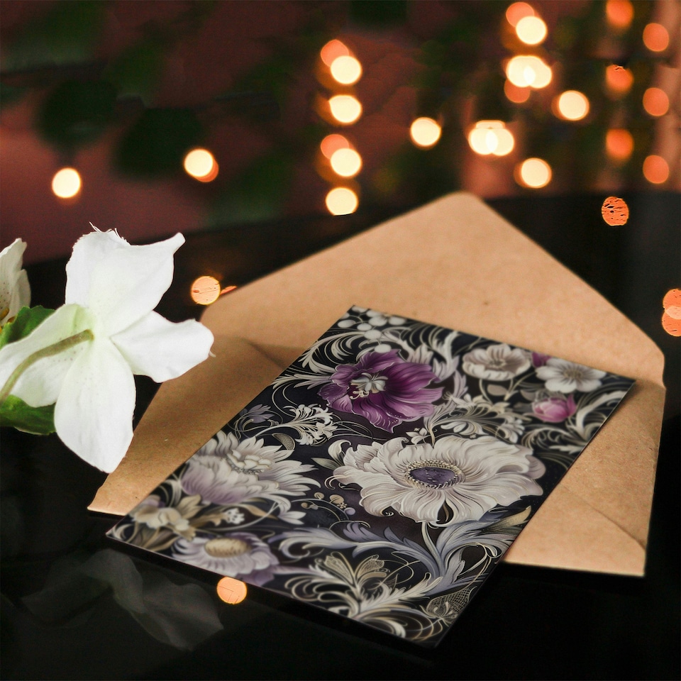 image 1 of Anemone Flowers Filigree White Purple Design Her Birthday Card