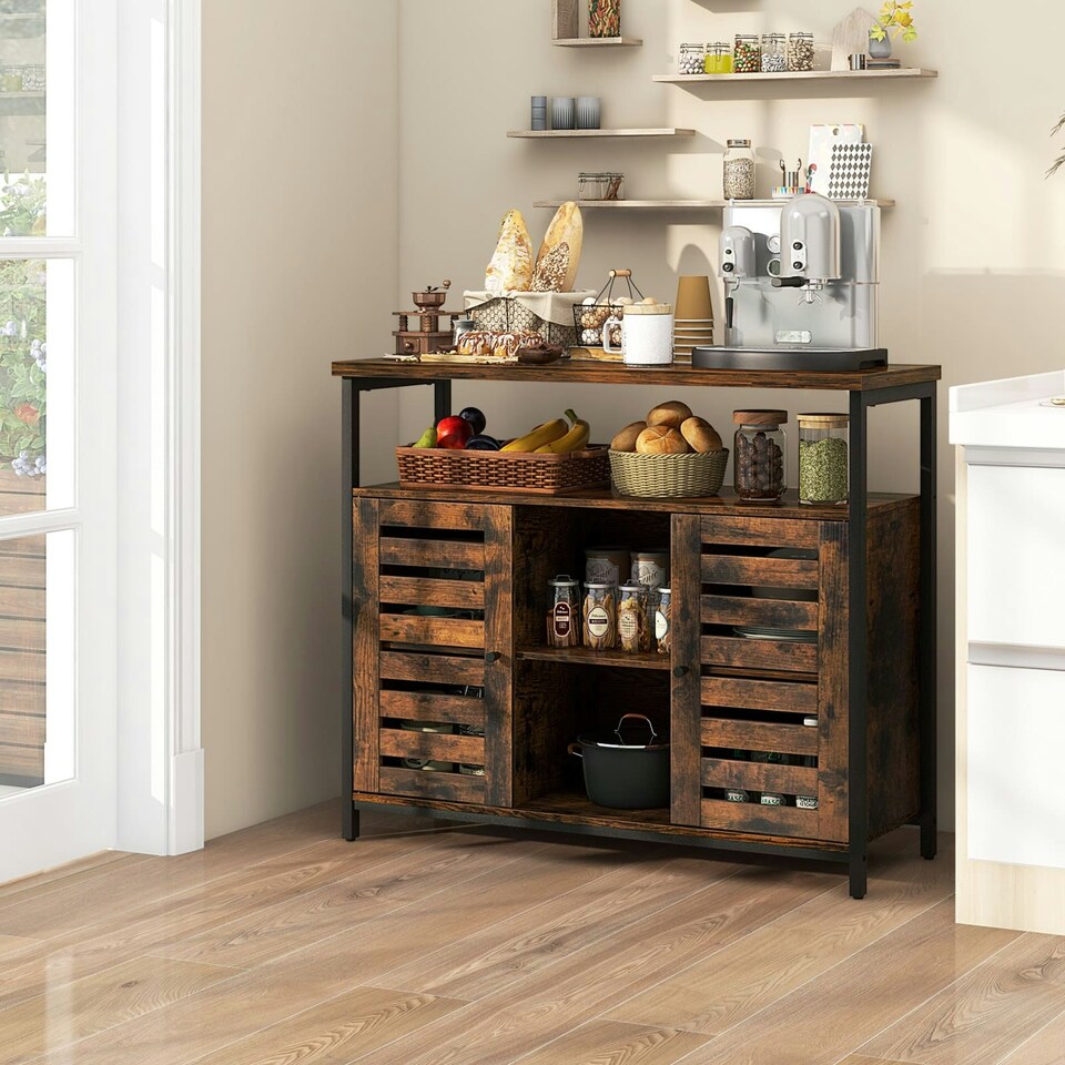 image 1 of COSTWAY Kitchen Buffet Cabinet Sideboard Storage Cabinet Brown