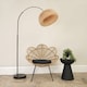 image 2 of ValueLights Louis Black Arched Curved Floor Lamp with Bamboo Donut Shade | Cream