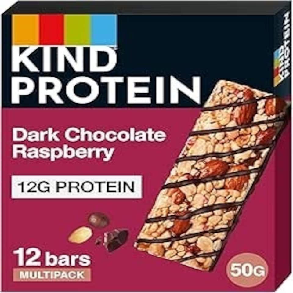 image 1 of KIND Protein Bars, Gluten Free Snack Bars, Dark Chocolate Raspberry, High Fibre, Source of Protein, No Artificial Colours, Flavours or Preservatives, 12 x 50g
