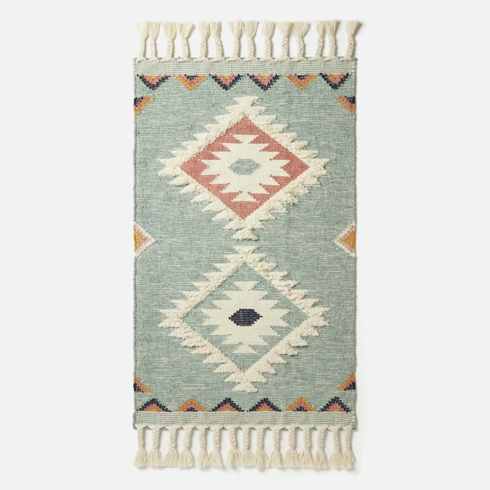 image 1 of Homescapes Tenali Blue Kilim Wool Rug - 160 x 230 cm Blue | 160 x 230 cm