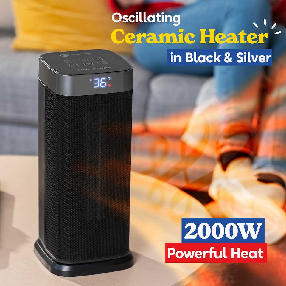 image 1 of Russell Hobbs RHCTH2002S Space Heater in Black & Silver Round 2000W Portable Electric Heater
