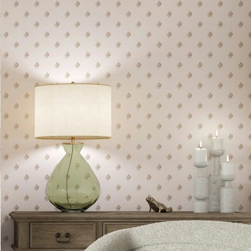 image 1 of Ditsy Posy Wallpaper in Vintage Pink and Sage Multi
