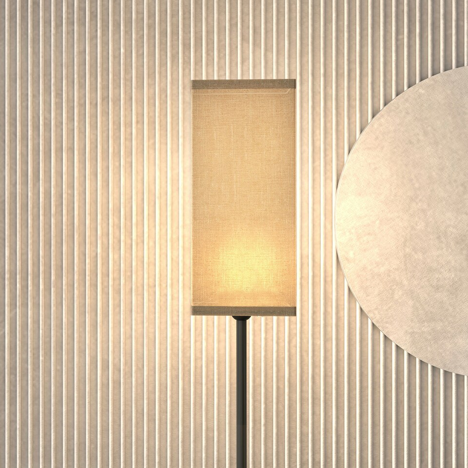 image 1 of HOMCOM Standing Floor Lamp with Linen Shade for Living Room, Bedroom, Black