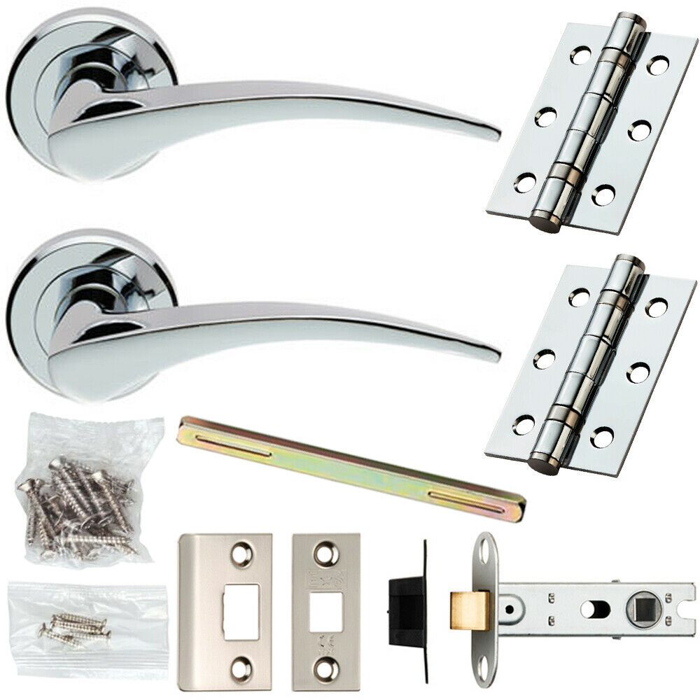 Loops Door Handle & Latch Pack Chrome Straight Tapered Bar on Screwless Round Rose