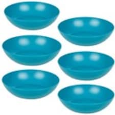 6 Unbreakable Plastic Deep Round Bowls Coloured Reusable Dinner and Picnic Plates | Multi | Teal | 6
