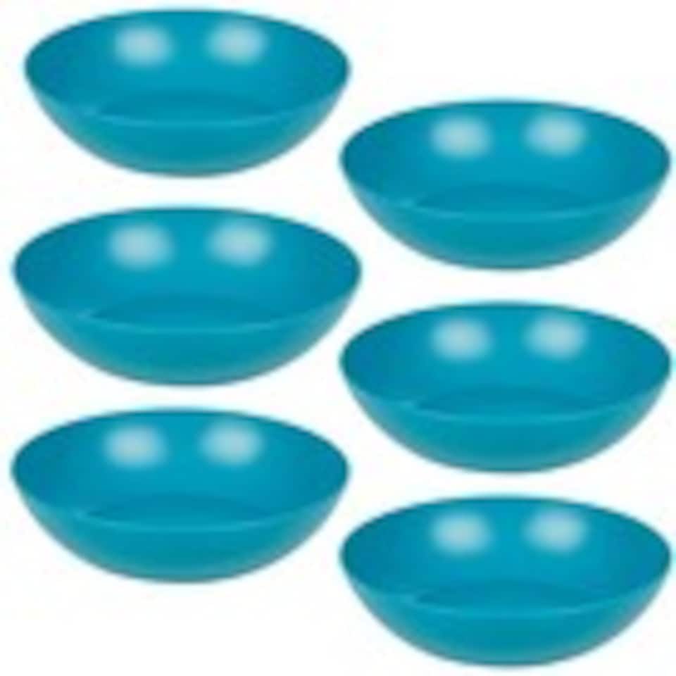 image 1 of 6 Unbreakable Plastic Deep Round Bowls Coloured Reusable Dinner and Picnic Plates | Multi | Teal | 6