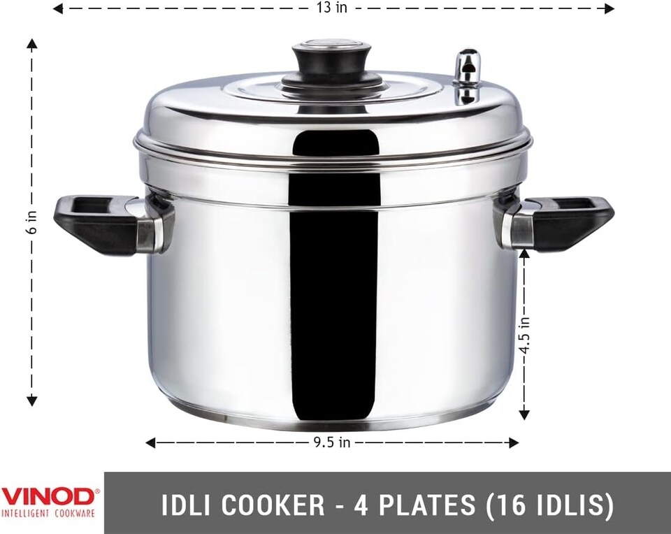image 1 of Vinod Stainless Steel Idli Cooker – Suitable For Indian Cooking - 4 Tier Stand