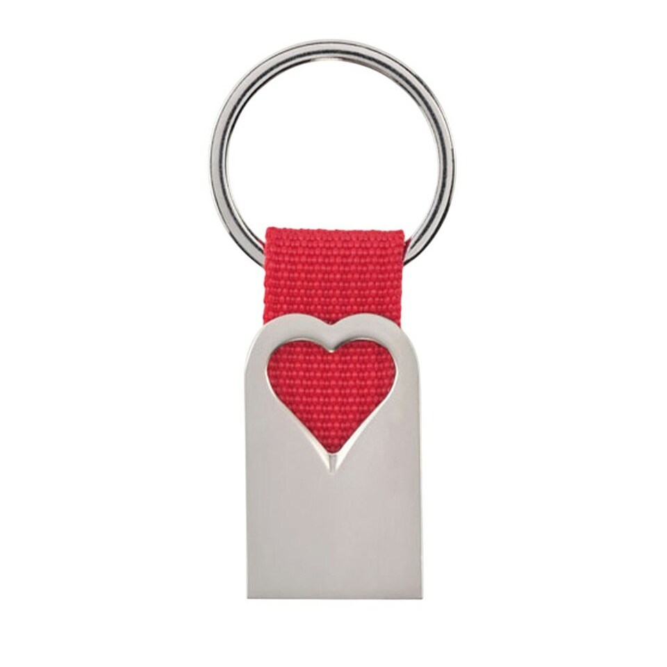image 1 of MidOcean Bonheur Heart Metal Keyring - Red - 0.6cm x 5.5cm x 2.5cm
