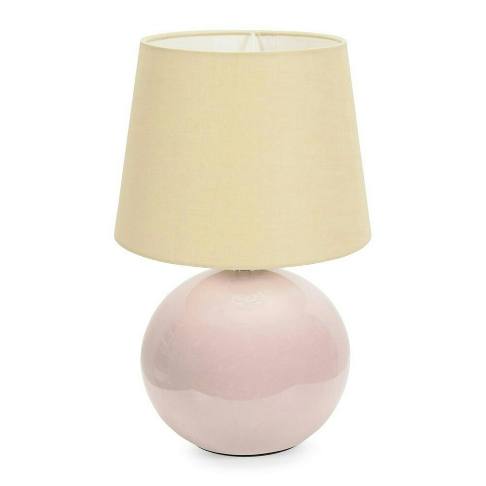 image 1 of ValueLights Bosco Natural Stone Globe Ceramic Table Lamp with Beige Fabric Tapered Lamp Shade and LED Bulb