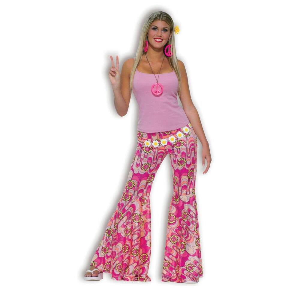 Bristol Novelty Womens/Ladies Flower Power Bell Bottom Trousers - Pink - M M