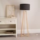image 2 of ValueLights Lottie Natural Wood Tripod Floor Lamp Charcoal Boucle Shade | Grey