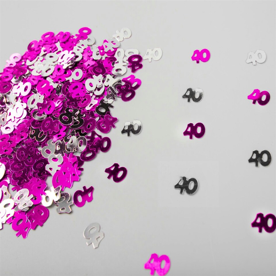 image 1 of 4 Packs of Pink & Silver Happy 40th Birthday Confetti