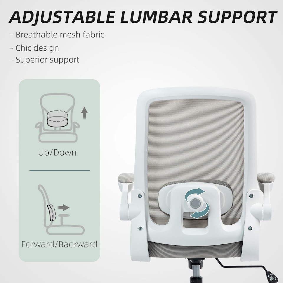 image 1 of HOMCOM Mesh Desk Chair with Tilt Function, Lumbar Support Grey
