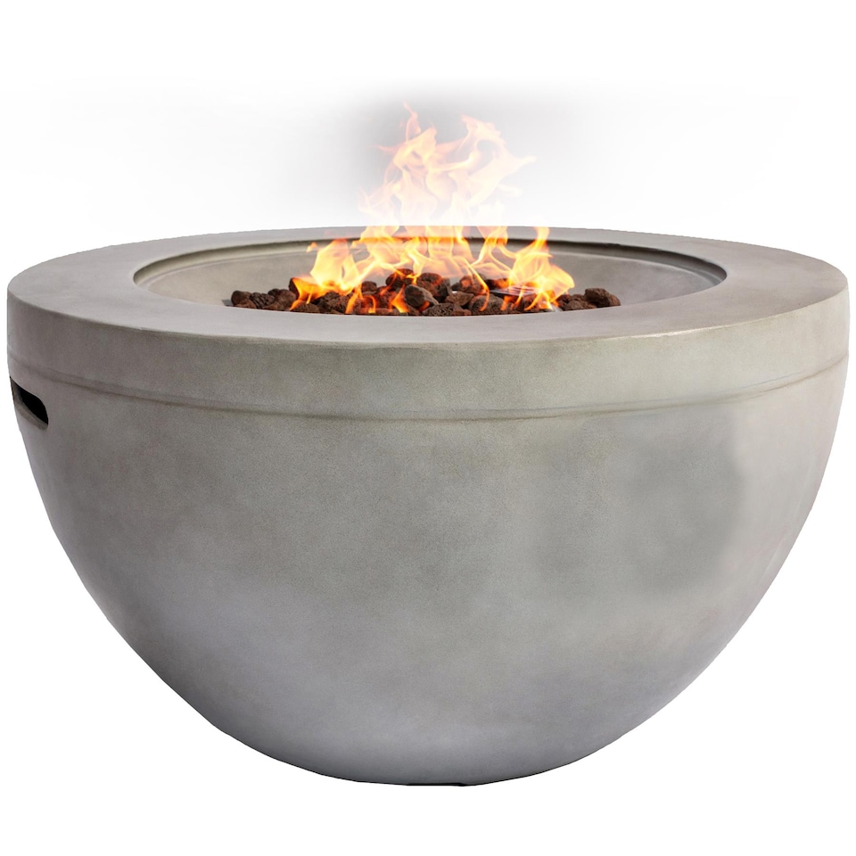 image 1 of MDA Designs TABITI Light Grey Gas Fire Pit for Garden & Patio Luxurious Eco-Stone Finish Outdoor Heater
