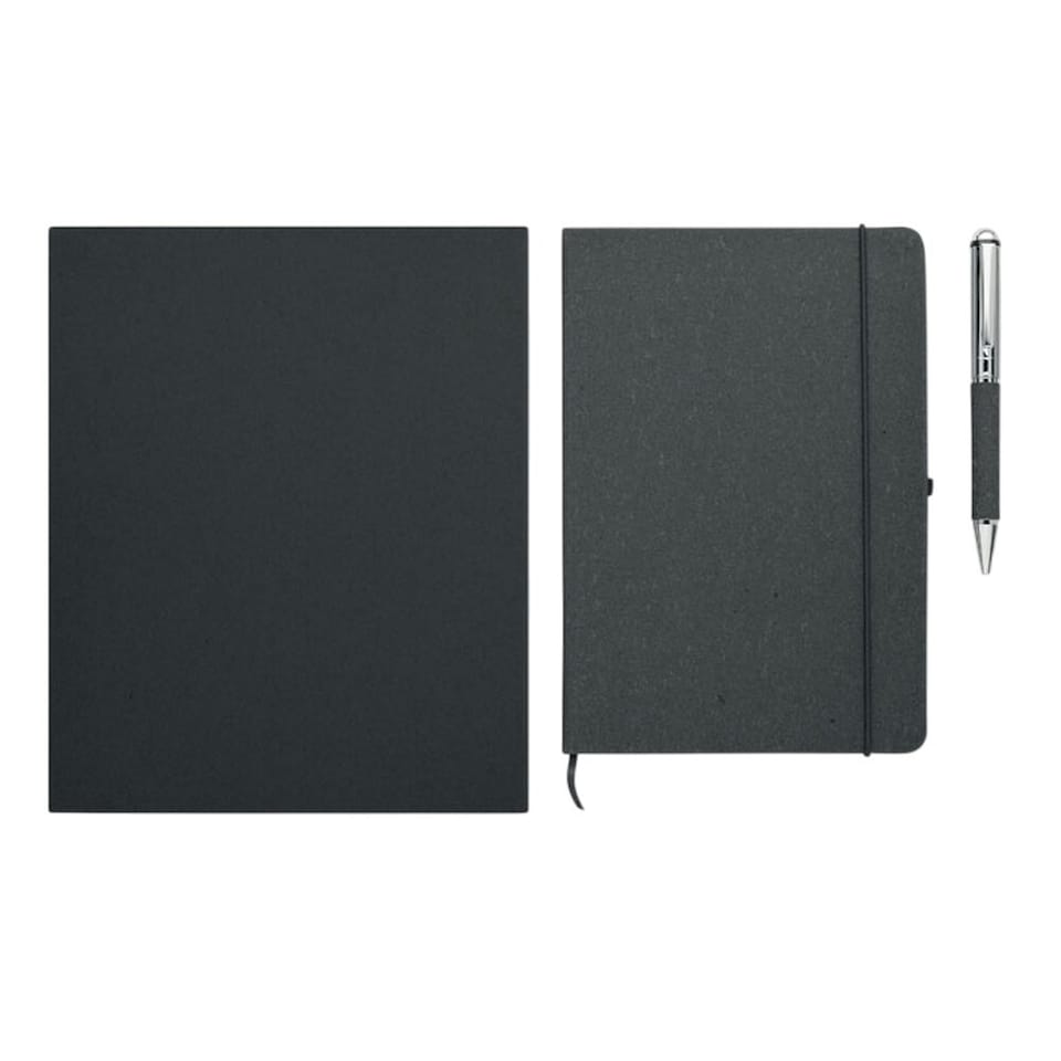 image 1 of MidOcean Eleganote Leather Notebook & Pen - Black - 19.4cm x 24cm x 1.6cm