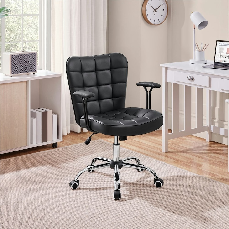image 1 of Yaheetech Mid-Back PU Leather Office Task Chair with Rolling Wheels | Black