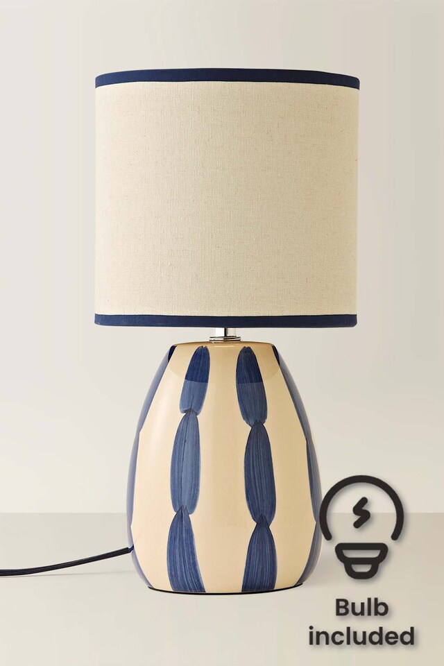 image 1 of ValueLights Brynn Navy Blue Painted Stripe Table Lamp & Bulb | Blue