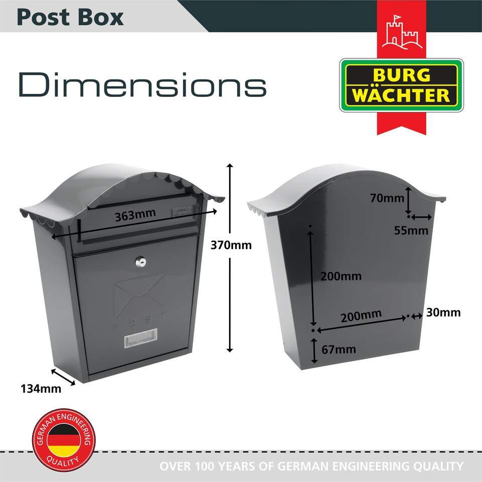 image 1 of Burg-Wachter Classic Wall Mounted Galvanised Steel Lockable Weatherproof Post Box - 36x37x13cm N/A | Anthracite