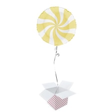 White & Matte Yellow Candy Swirl Round Foil Helium Balloon - Inflated Balloon in a Box