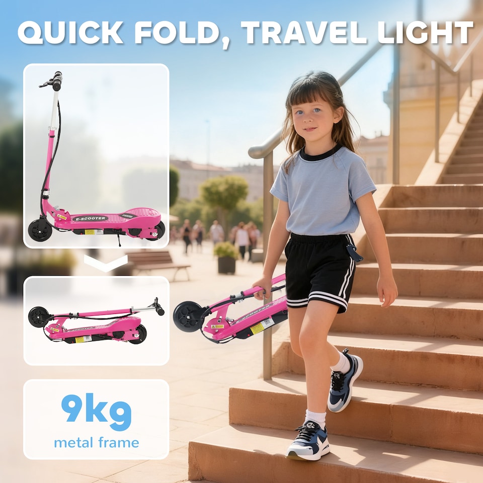 image 1 of HOMCOM Foldable Electric Kids Scooter, for Ages 7-14 Years | Pink