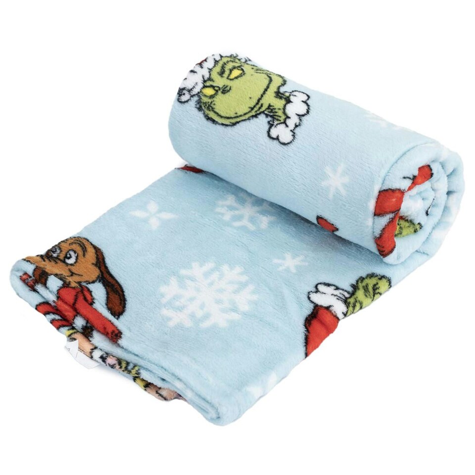 image 1 of The Grinch Fleece Blanket - Blue/Red/Green - 150cm x 100cm Blue