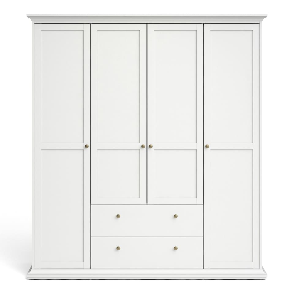 image 1 of Paris Wardrobe with 4 Doors and 2 Drawers in White